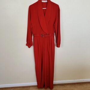Vintage Chaus Red Womens 80s Jumpsuit Long Sleeve W Pockets Belted Size Medium